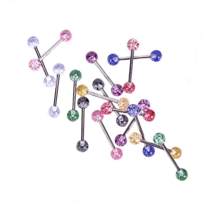 8PCS/Set Colorful Glitters Tongue Rings Barbell Ball Body Piercing Jewelry