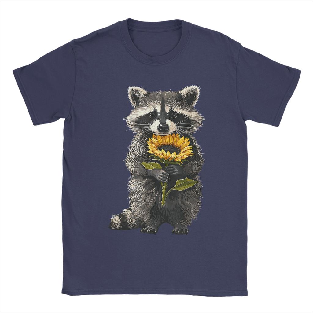 Unisexs TShirts Raccoon Holding Sunflower Cute Flower Mothers Day 100 Cotton Tees Short Sleeve T Shirts O Neck Tops Party