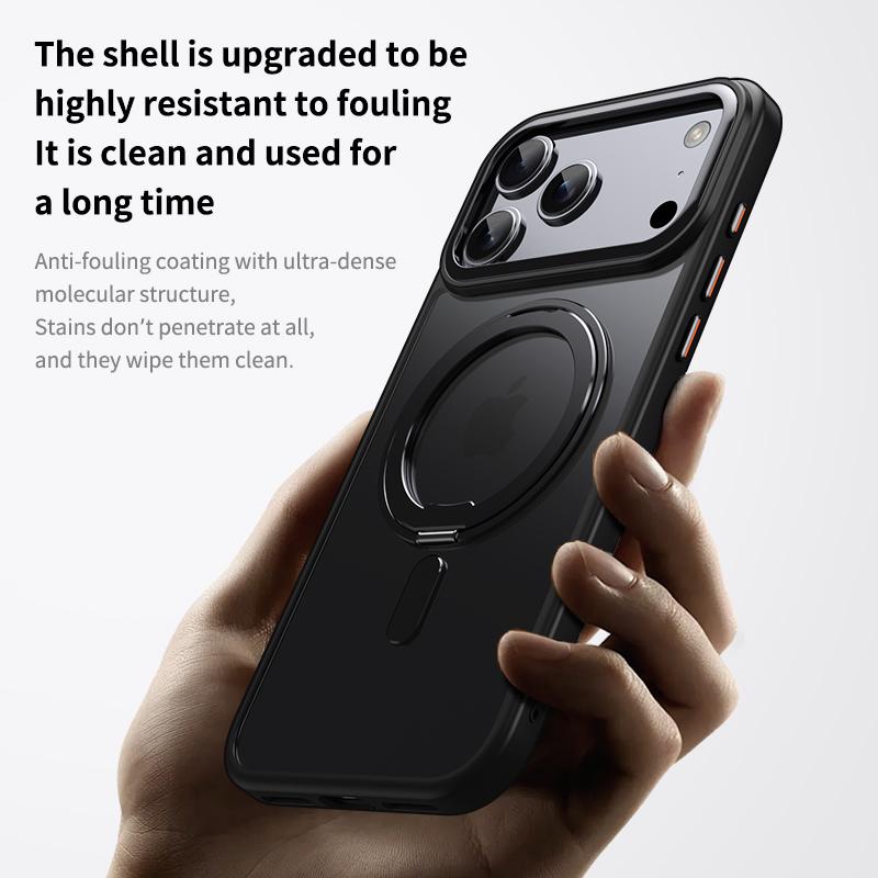 360° Rotating Stand Magnetic Orange Case for IPhone 17 Pro Max 17Air 17Pro Luxury Metal Button Folding Bracket Shockproof Cover