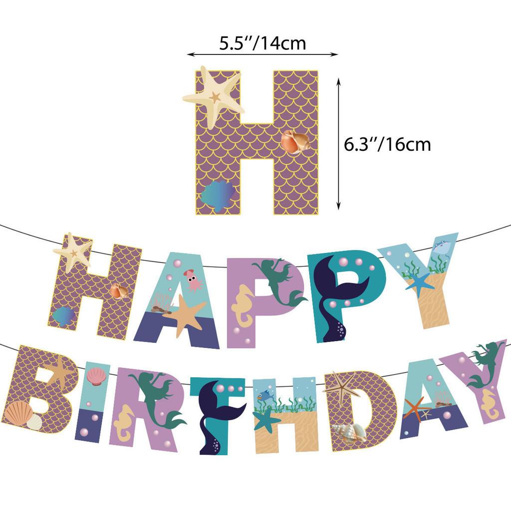 Paper Mermaid Party Decor Ocean Animal Birthday Banner Cake Topper Balloon Set