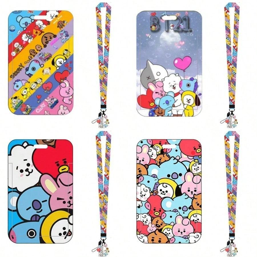 LINE FRIENDS BT21 Kpop Аниме Мультфильм Шнурок Брелок с Держателем для Карт из АБС-пластика для Карточек на Питание, Транспортных Карт и ID-Карт