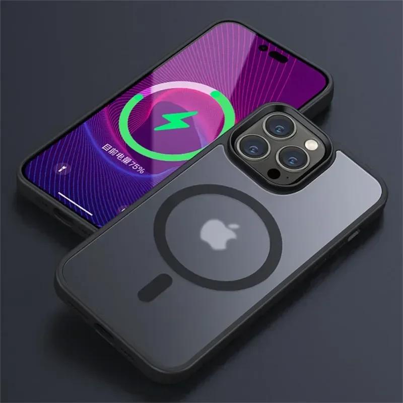 Матовый полупрозрачный матовый чехол для телефона IPhone 15 14 13 12 11 Pro Max Plus, магнитный чехол для Magsafe, чехол для беспроводной зарядки