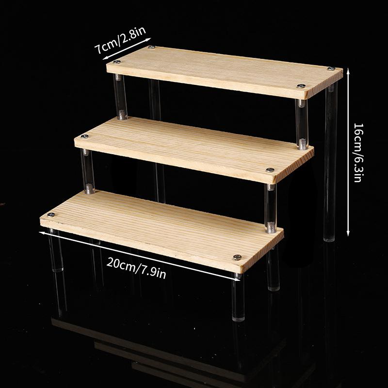 1-5 Tier Wood Acrylic Display Stand Cosmetic Organizer Display Riser Rack for Cupcake Perfume Doll Figure Shelf Home Storage