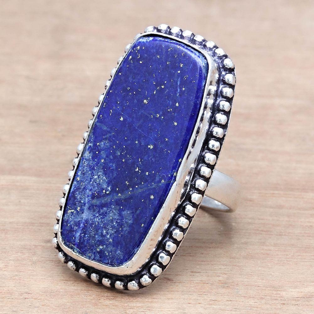 Серебряные украшения ручной работы с драгоценным камнем лазурит "8"