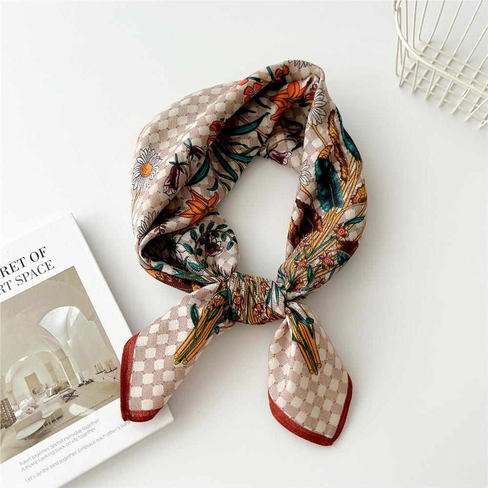 65 Fashion Style Cotton And Hemp Small Square Scarf For Women'S Professional Decoration Scarf Dual Use Shawl Outer Wear Spring And Autumn Scarf