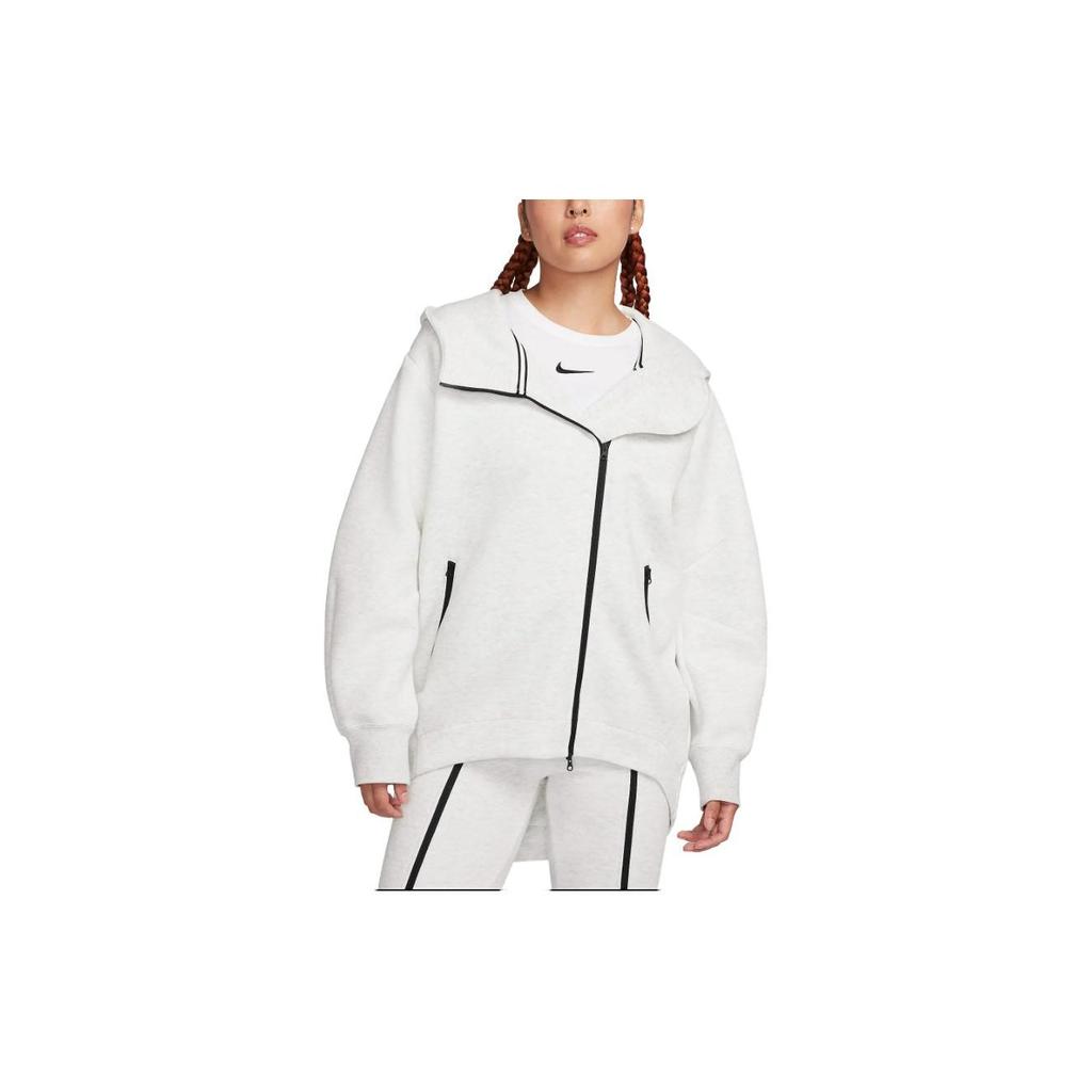 Nike Loose-Fit Solid Color Zip-Up Hooded Jacket Women Jackets Light-Grey FB8244-013