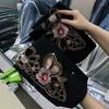 Женские укороченные джинсы-клеш с высокой талией и вышитым цветочным узором, эластичный хлопковый деним 2026