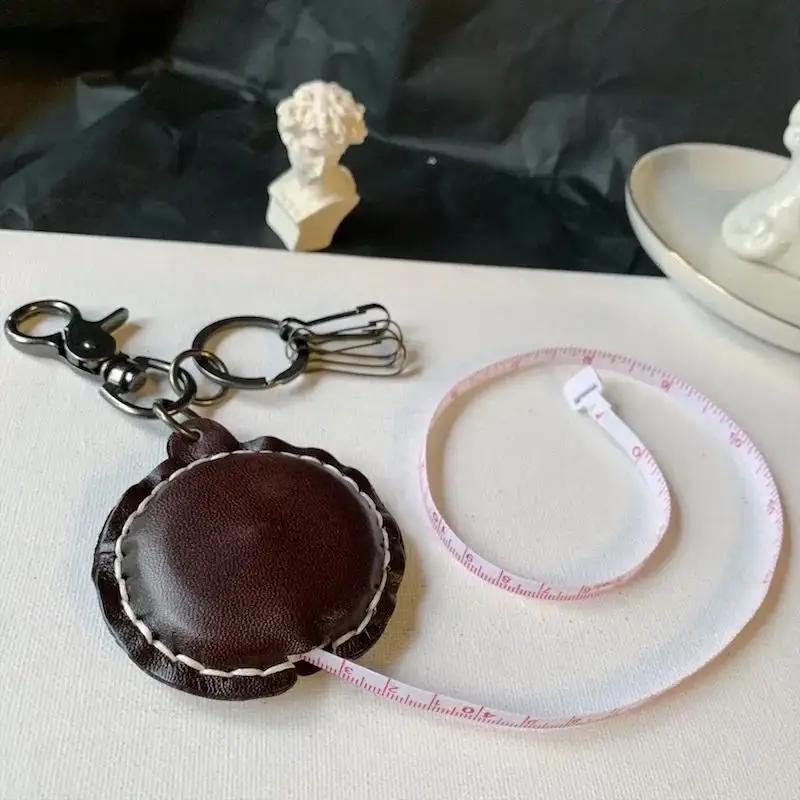 Creative Leather Keychain Practical Pendant Keychain Built-in Tape Measure Pendant Men Women Universal Handmade Key Accessories