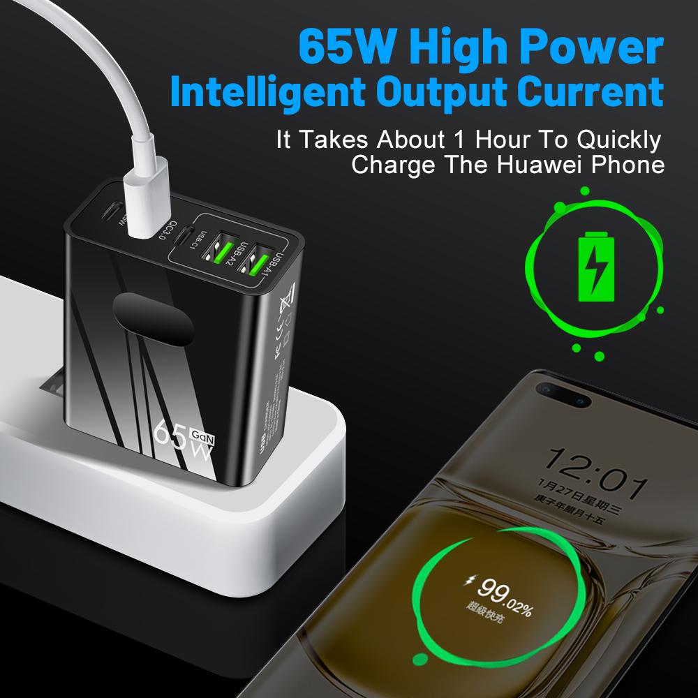 VAORLO Настенное зарядное устройство 5Porst QC3.0, поддержка быстрой зарядки, PD Charge, вилка ЕС, США, Великобритании, 65 Вт, 3,1 А, супер зарядка