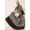Women's Black Cream Patterned Viscose Hijab Dress
