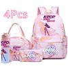 4Pcs/set Cartoon K-Pop Printed Backpack Handbag Pencil Case with 750Ml Water Bottler for Teenager Boy Girl Schoolbag Large Capacity Bookbag Mochila