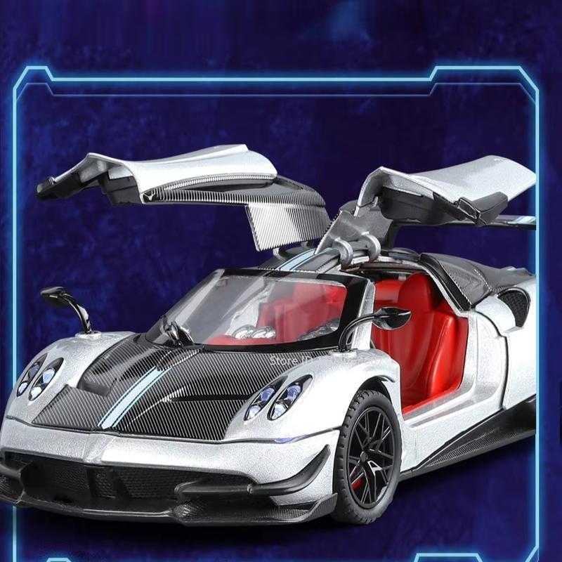 1:24 Pagani Huayra BC Модель игрушечного автомобиля Литой сплав Амортизация Отскок Звук и свет Моделирование гоночных украшений Дисплей Подарок для мальчика