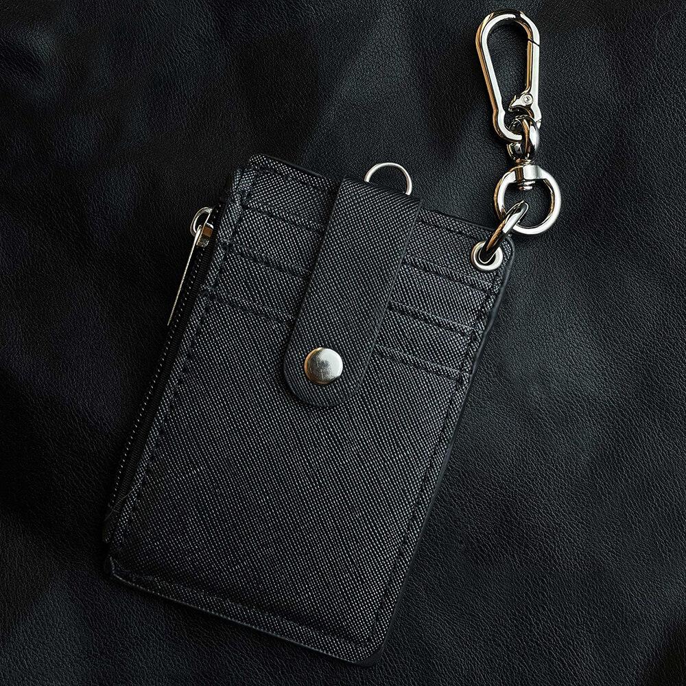 ID Card Holder Zipper Pocket 2 Sided 5 Cards Slots Keychain Lanyard for Mens Bus Subway Card Pouch