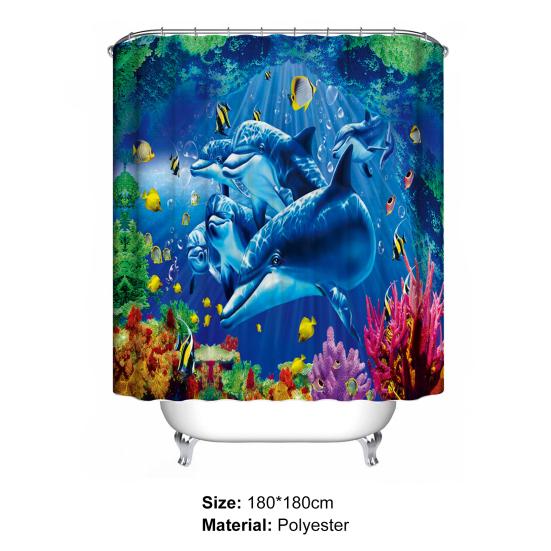 Yousheng Ocean Душевая занавеска с синим дельфином из полиэстера, плотная напечатанная душевая занавеска с крючками для ванной комнаты