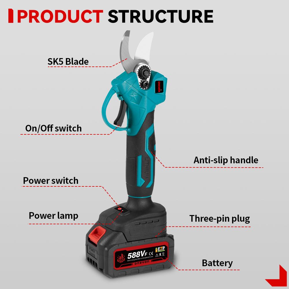 ONEVAN 32 мм бесщеточный электрический секатор высокой мощности 2-скоростной секатор садовый резак для веток деревьев ножницы инструмент для Makita 18 В-21 В аккумулятор