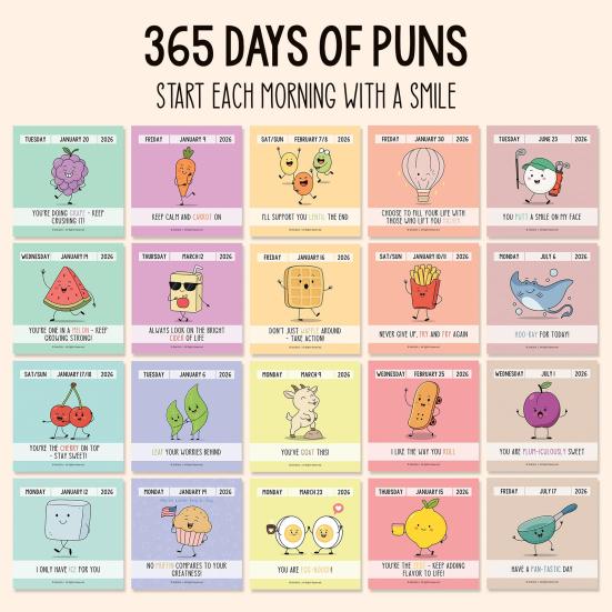 2026 Funny Pun Calendar Daily Tear-Off Desk Calendar with 365 New Puns Jokes And Notes Compact Spiral Bound for Office Home Decor