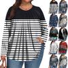 Women's Plus Size Fashion Printed Casual Pleated Round Neck Long Sleeve Top