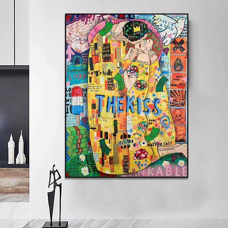 Абстрактные граффити в стиле поп-арт, портретные постеры, печать на холсте, картина, знаменитый Густав Климт, настенная картина для гостиной, домашний декор