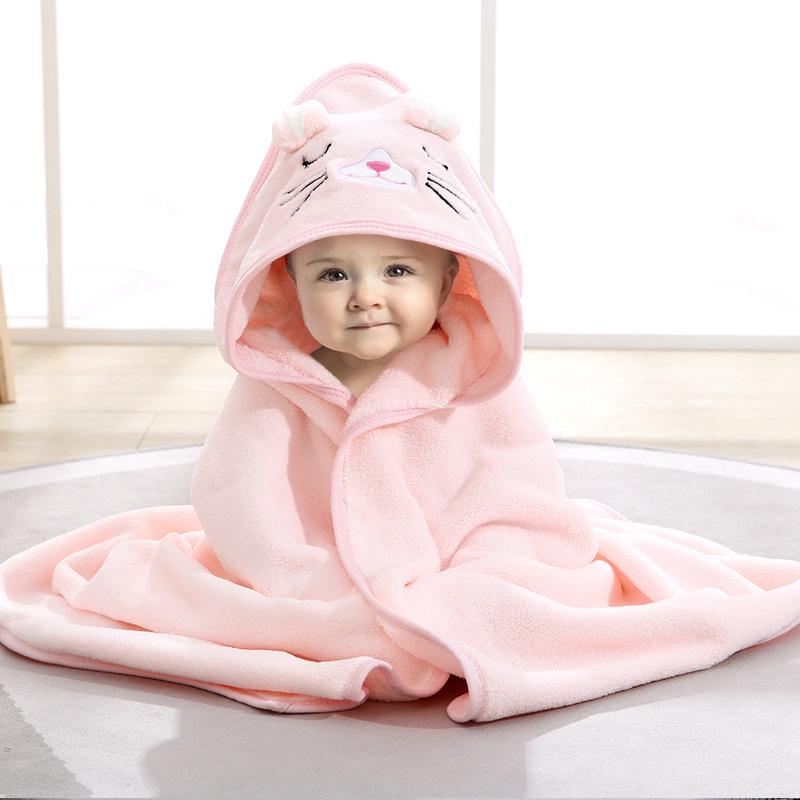 Newborn Cartoon Hooded Swaddle Blanket - Absorbent Coral Fleece for Spring & Autumn