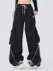 Женские модные черные спортивные брюки с широкими штанинами и карманами для уличных танцев - повседневная одежда в стиле хип-хоп на весну