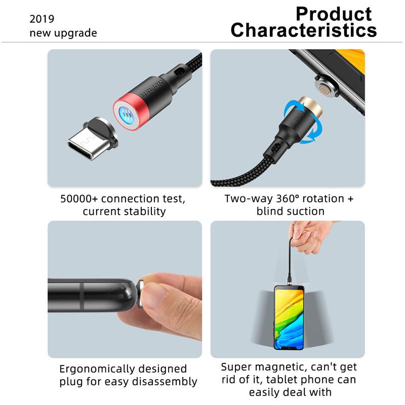 USLION 3A Быстрая зарядка телефона Магнитный кабель Micro USB Тип C Магнитный кабель Быстрая зарядка для iPhone