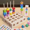 Трансграничная деревянная геометрическая фигура когнитивная головоломка на сопоставление: Детские наборы для нанизывания бисера с пятью столбиками