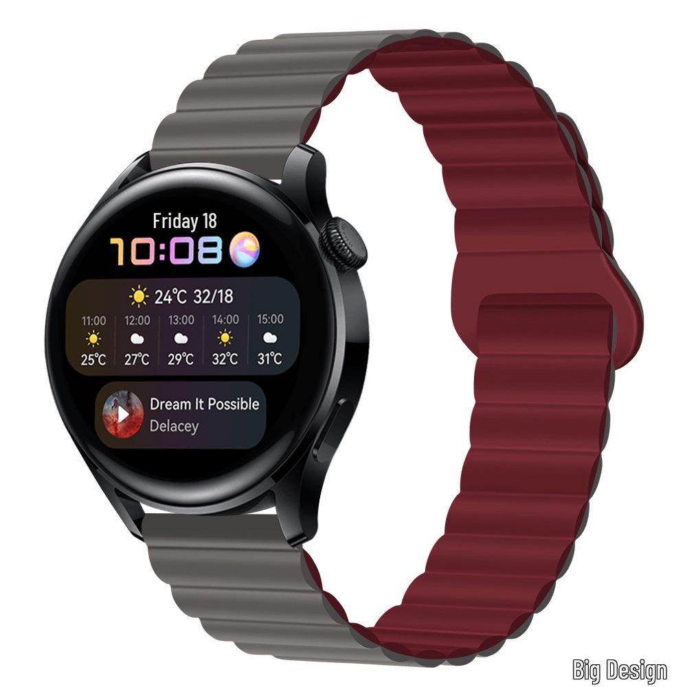 Двухцветный силиконовый магнитный ремешок для часов Huawei GT3/4/GT5 и Samsung Watch4 Pro (20 / 22мм)