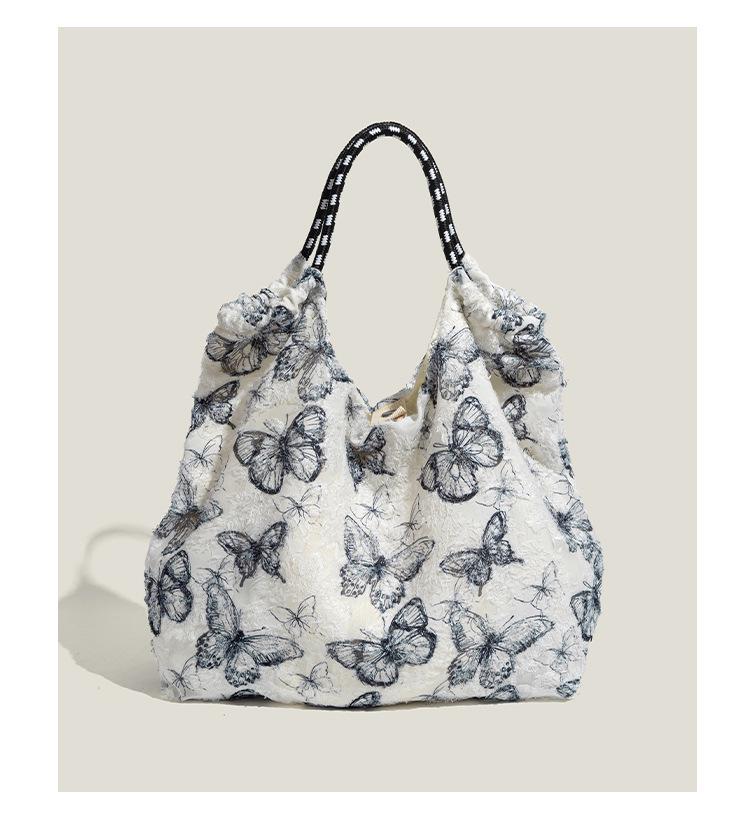 Элегантная холщовая сумка-тоут Mao Yun с кружевной бабочкой - Женская большая весенне-летняя сумка