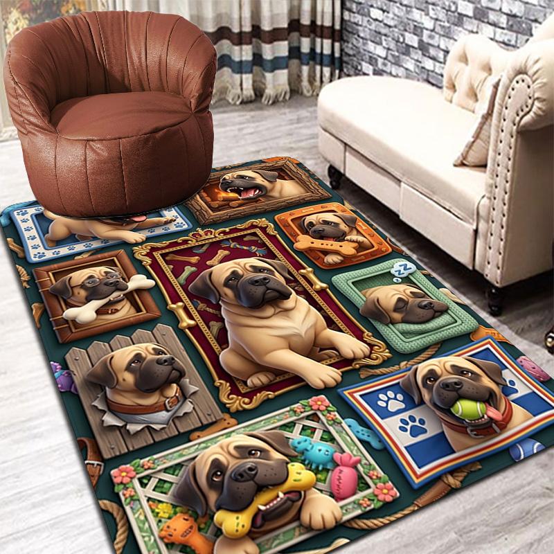 Pug Portrait Compilation Pattern Rug Floor Mat for Living Room or Bedroom Soft and Comfortable Carpet a Gift for Birthday and Holiday.