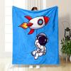 Astronaut with Rocket Balloon Patterned blanket, flannel, suitable for all seasons, home decor, warm and cozy