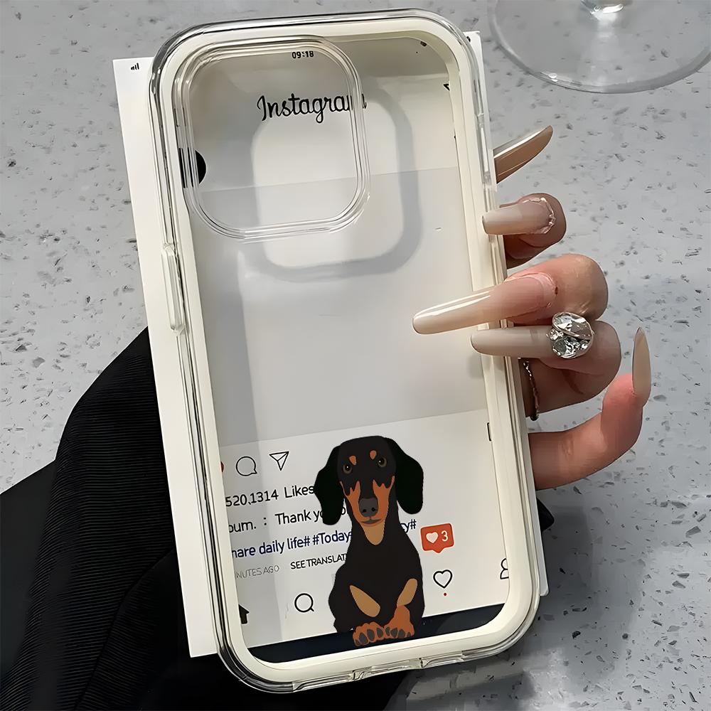 Прозрачный чехол для телефона с рисунком таксы Для iPhone 17 16 15 14 13 12 11 Pro Max Air Plus 2 в 1 Силиконовый мягкий чехол конфетного цвета