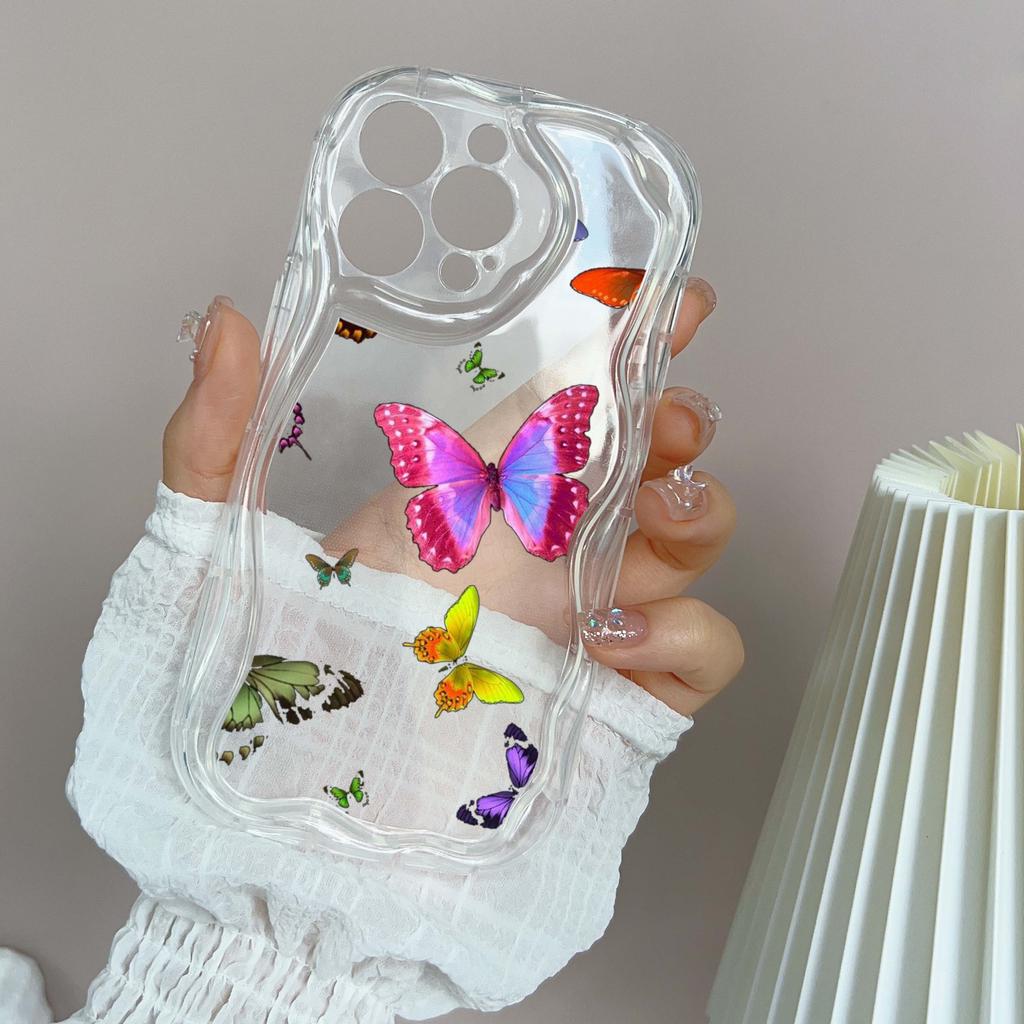 Мягкие волнистые чехлы для телефонов N76 с бабочкой для Samsung A54 A34 A13 A14 S23 S24 Ultra Xiaomi Redmi Note 13 12C Realme Infinix, защитный бампер