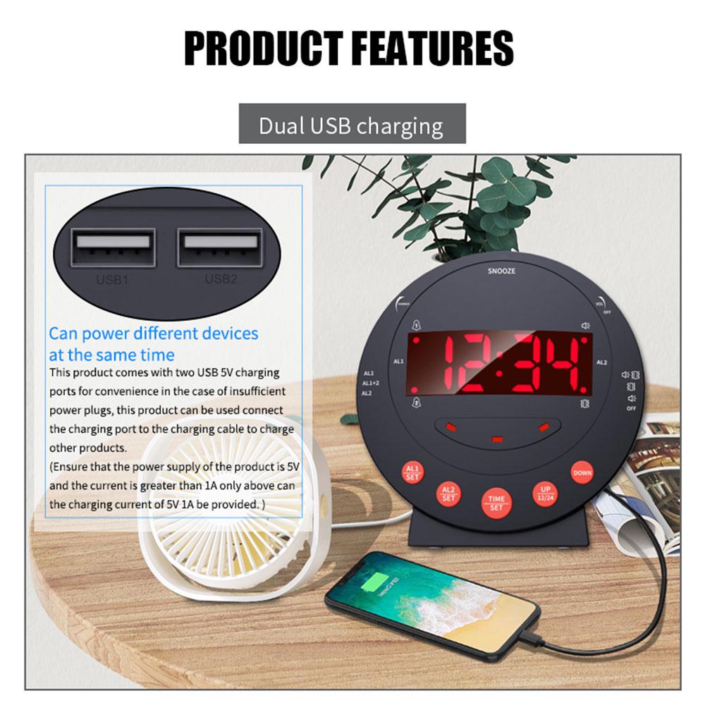 Loud Alarm Clock with Bed Shaker Vibrating Alarm Clock with Flash Light Brightness Adjustable