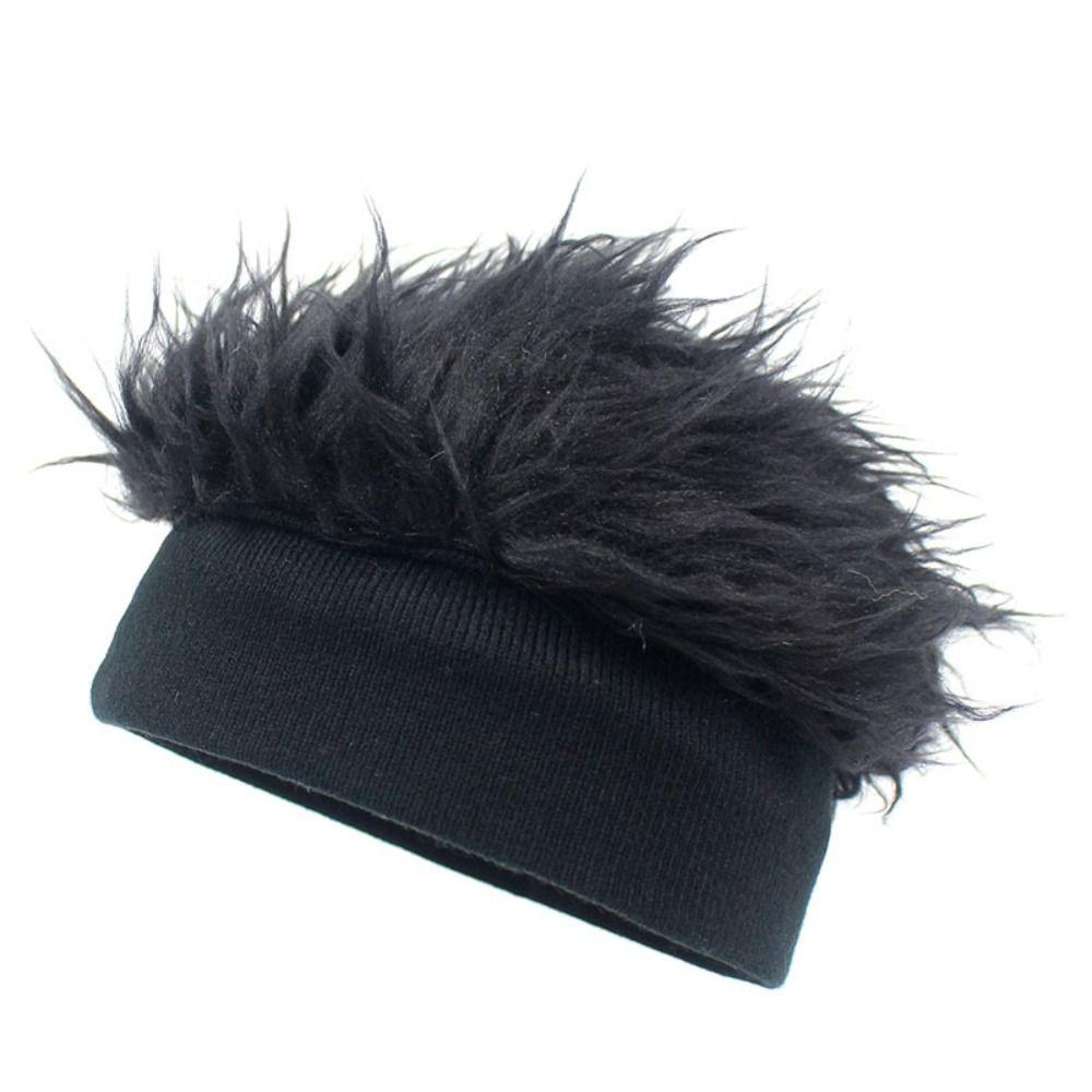 Natural Novelty Knit Fake Hair Hat Windproof Decorative Hat Beanie Wig Hat Fun Short Hair Caps