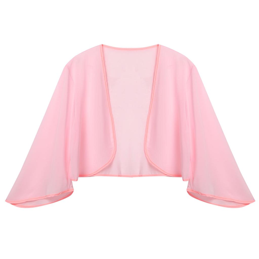 Women's Elegant Bolero 3/4 Sleeve Chiffon Cardigan Wedding Party Bridal Dress Cover Ups