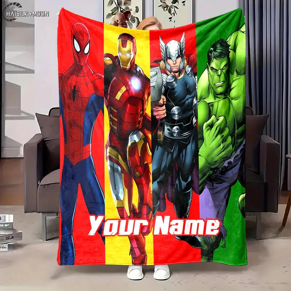 3D Multi-Size Custom Name Personalized Blanket Marvel Avenger Print Adult Children Warm Blanket Comfortable Blanket Holiday Gift