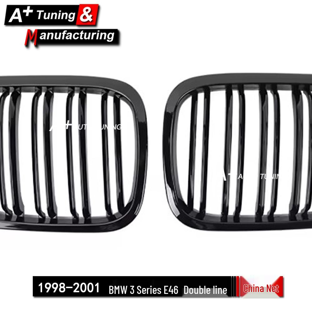 Глянцевая черная передняя решетка для BMW 3 серии E46 (1998-2001 гг.) Стиль с двойной линией