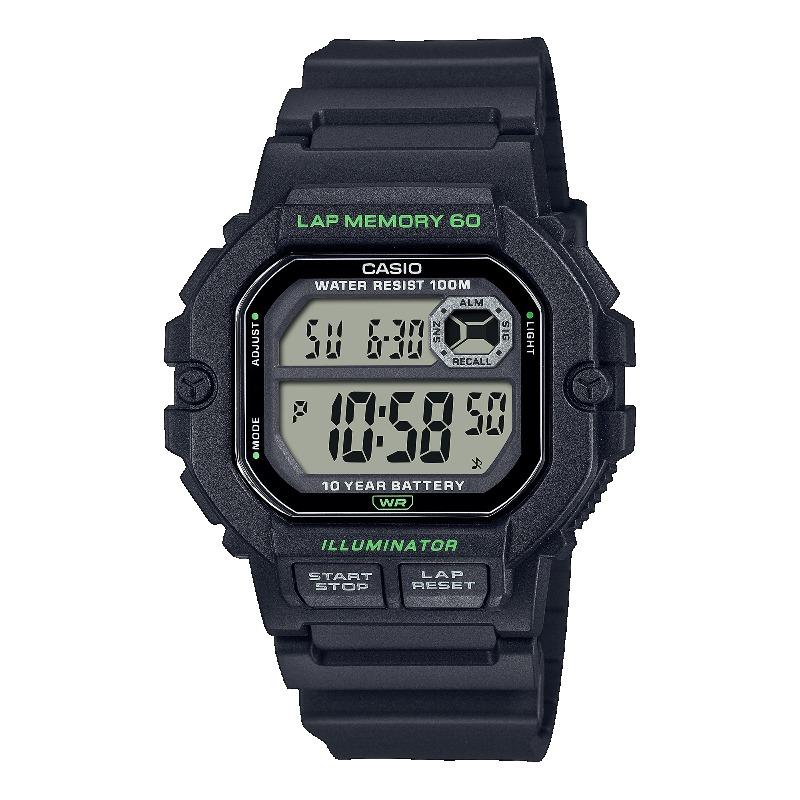 Casio Мужские кварцевые часы с будильником из смолы, водонепроницаемые до 100 м WS-1400H-1AV