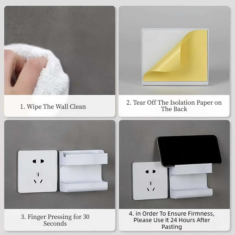 Wall Mount Phone Holder Adhesive Remote Control Storage Box Charging Stand Horizontal Viewing Organizer Bedroom Living Room TV