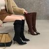 Женские ботфорты 2025 осень и зима новая замшевая высокая эластичная обувь с острым носком на тонком каблуке два варианта носки ботфорты-чулки