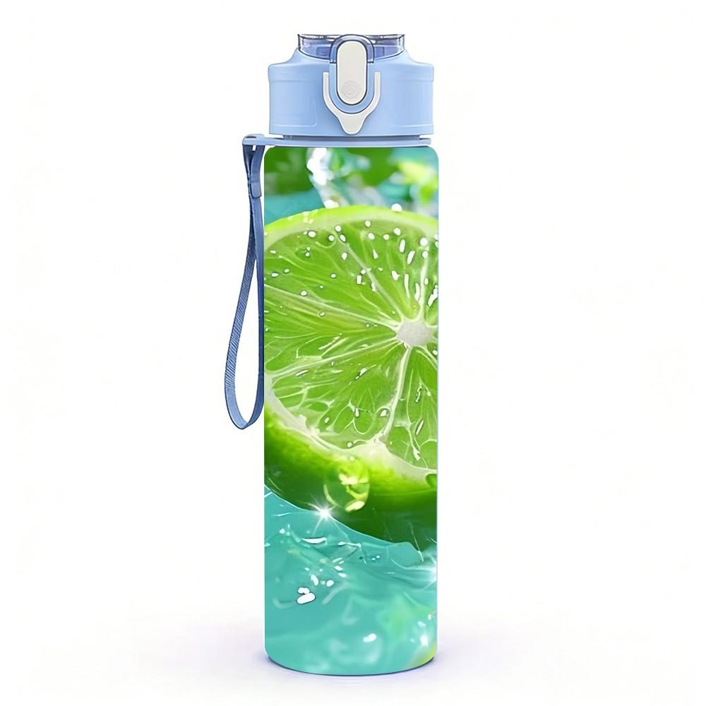 1PC Fresh Lime Slice Ice Water Print 750ml Color Plastic Sports Water Bottle Leakproof Flip Straw Lid Suitable for Sports Office Home Use