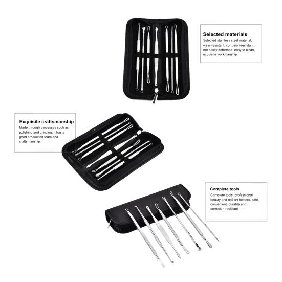 Набор для удаления черных точек из 7 предметов - Набор игл для удаления акне из нержавеющей стали с чехлом