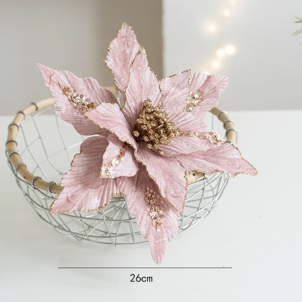 Fabric Plastic Fake Flower 26cm Christmas Decor New Xmas Tree Decorations  New Year
