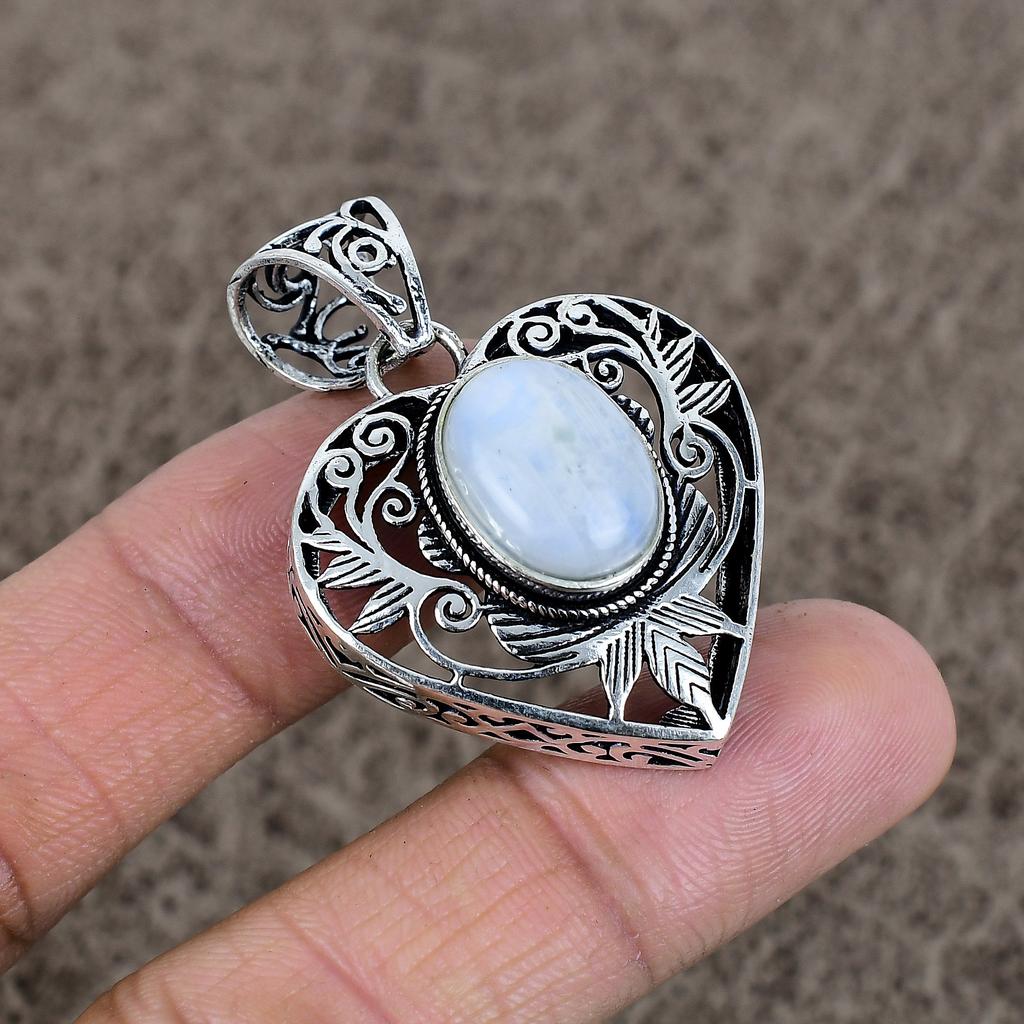 Moonstone Gemstone Handmade 925 Sterling Silver Jewelry Pendant 1.77" KKG-12