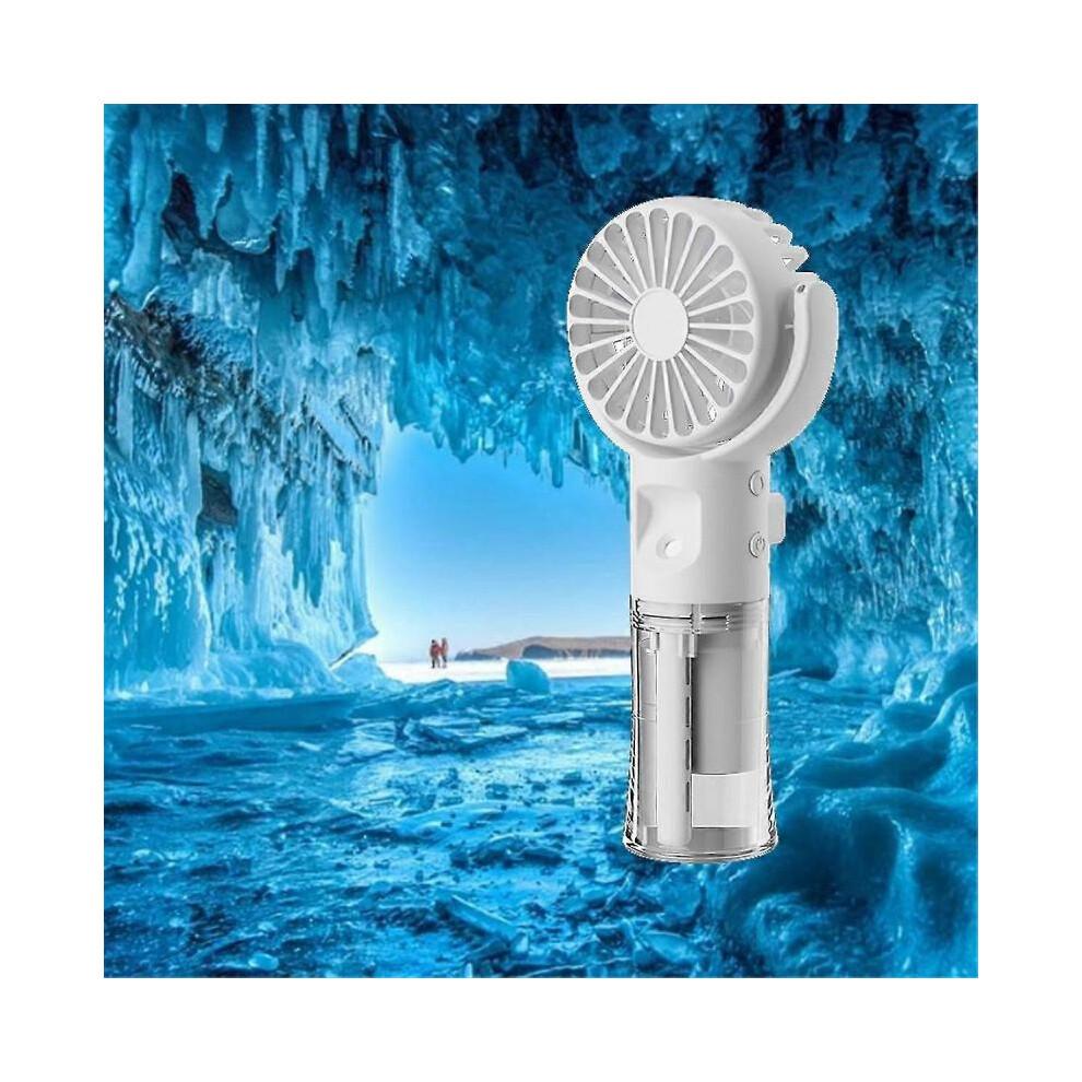 (White)F4 Handheld Misting Fan Humidifying Misting Fan Hanging Neck Fan Folding Mini Handheld Fan