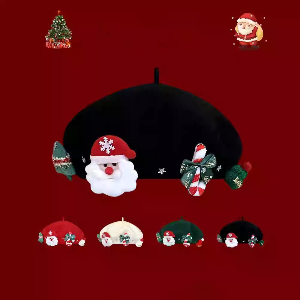 Christmas Gift Red Woolen Beret Children Winter Japanese Warm Versatile Student Bud Painter Hat Tide