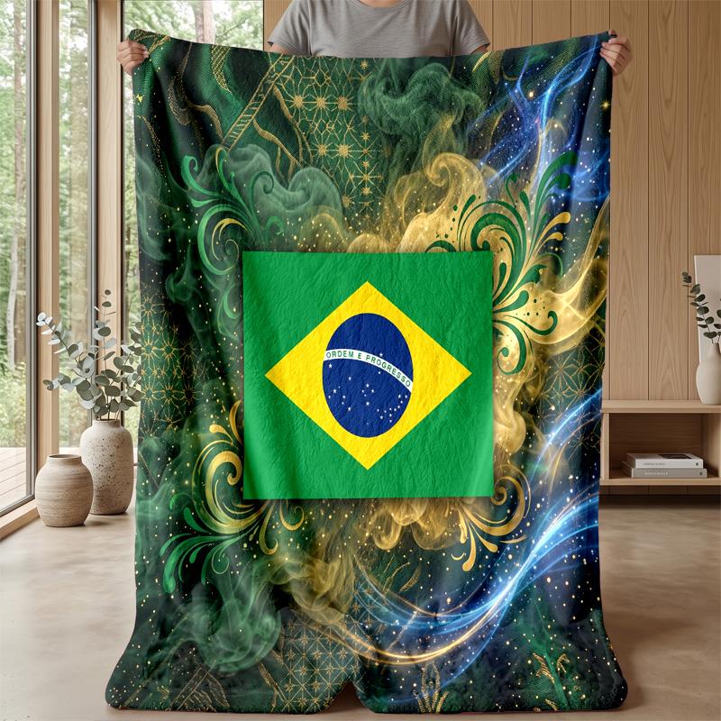 Brazil Football Printed Flannel Blanket Skin Friendly Warm Decorative Throw for Indoor Couch Bed Daily Use