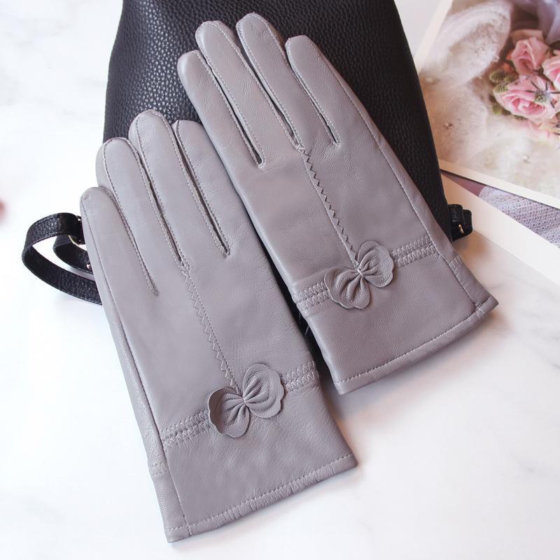 Женские зимние перчатки из овчины — теплые, толстые, на бархатной подкладке, в корейском стиле, с разрезами для пальцев