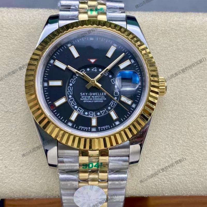 Мужские классические автоматические часы Laojia Tianxingzhe с двумя часовыми поясами и пятизвеньевым браслетом