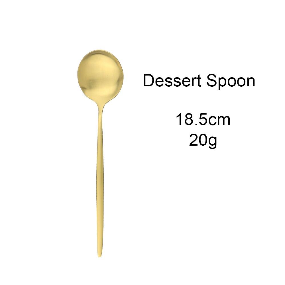 Matte Gold Cutlery Set Stainless Steel Dinnerware Cake Fork Long Handle Spoon Dessert Knife Tableware Flatware Silverware Set